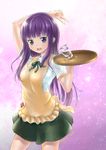  apron blue_eyes glass highres long_hair mysmys purple_hair solo standing tray waitress working!! yamada_aoi 