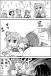  ^_^ bow bowtie capelet closed_eyes comic commentary_request crying cup detached_sleeves drinking_glass glasses greyscale hat headdress kantai_collection libeccio_(kantai_collection) littorio_(kantai_collection) long_hair mini_hat monochrome multiple_girls neckerchief obutsu_wa_shoudoku_da open_mouth pince-nez pola_(kantai_collection) roma_(kantai_collection) short_hair sparkle speech_bubble thighhighs translated wasu wavy_hair wine_glass zara_(kantai_collection) 