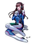  2016 acronym animal_print arm_at_side artist_name bangs bodysuit boots bracer breasts brown_eyes brown_hair bunny_print d.va_(overwatch) dated facepaint facial_mark finger_to_mouth full_body gloves hand_up headphones lips long_hair long_sleeves looking_at_viewer medium_breasts overwatch pauldrons pilot_suit ribbed_bodysuit shoulder_pads shushing sitting skin_tight solo st_(brute18) thigh_boots thigh_strap thighhighs transparent_background turtleneck whisker_markings white_footwear white_gloves white_legwear 