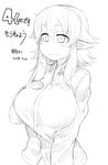  asakawa_remon breasts greyscale large_breasts monochrome original pointy_ears remona-san simple_background solo translated white_background 