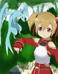  absurdres bad_id bad_pixiv_id breastplate brown_hair dragon fingerless_gloves gloves highres pina_(sao) red_eyes short_hair short_twintails silica smile solo sword_art_online twintails 