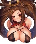  bare_shoulders bikini breasts brown_eyes brown_hair can covered_nipples guilty_gear guilty_gear_xrd hair_ornament kuradoberi_jam large_breasts oro_(sumakaita) solo swimsuit 