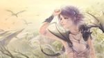  bracelet collarbone dragon fang flying highres jewelry lavender lavender_hair looking_to_the_side necklace peiyu_zhou short_hair smile solo wind wings 