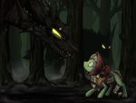  2016 badday28 bag equine female forest friendship_is_magic glowing glowing_eyes granny_smith_(mlp) horse mammal my_little_pony pony scared timberwolf_(mlp) tree 