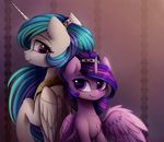  blue_hair duo equine feathers female friendship_is_magic fur hair hair_streak horn inside jewelry magnaluna mammal multicolored_hair my_little_pony necklace pink_eyes pink_hair princess_celestia_(mlp) purple_eyes purple_feathers purple_fur purple_hair royalty smile twilight_sparkle_(mlp) white_feathers white_fur winged_unicorn wings 