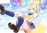 :o animal_ears ass ayase_eli balloon bangs blonde_hair blue_eyes blue_legwear blue_sky blush border bow bowtie breasts brown_footwear collared_shirt day eyebrows eyebrows_visible_through_hair floating fox_ears gorua_(youce01) green_bow green_neckwear kemonomimi_mode kneehighs letterboxed long_hair looking_at_viewer love_live! love_live!_school_idol_project md5_mismatch medium_breasts open_mouth otonokizaka_school_uniform petals plaid plaid_skirt pleated_skirt ponytail school_uniform scrunchie shirt shoes short_sleeves sidelocks skirt skirt_tug sky smile solo string sweater_vest white_border white_shirt 