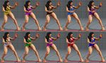  1girl 3d alternate_color alternate_costume barefoot bikini_under_clothes black_hair breasts capcom cleavage fighting_stance jersey laura_matsuda multiple_views street_fighter street_fighter_v 