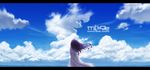  blue cloud commentary_request day dress english highres letterboxed long_hair ocean original purple_hair sketch sky sleeveless sleeveless_dress solo sundress translated white_dress yue_(tada_no_saboten) 