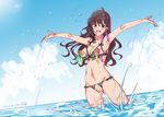  :3 :d armpits bangs bar_censor bare_shoulders bikini black_bikini blue_eyes blue_sky blush bow breastless_clothes breasts brown_hair censored cleavage cloud condom crotchless_swimsuit cum day dutch_angle eyebrows eyebrows_visible_through_hair hair_between_eyes hips horizon ichinose_shiki idolmaster idolmaster_cinderella_girls large_breasts long_hair looking_at_viewer navel nipples nyuu_(manekin-eko) ocean open_bikini open_clothes open_mouth outdoors outstretched_arms polka_dot polka_dot_bikini polka_dot_swimsuit pussy ribbon shiny shiny_skin sky smile solo splashing spread_arms stomach swimsuit thighs used_condom wading water watermark wet 