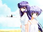  air beach blue_hair green_eyes key kirishima_hijiri kirishima_kano signed 