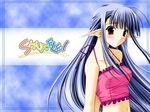  blue_hair blush long_hair nerine pointy_ears rainbow_text red_eyes shuffle! solo suzuhira_hiro wallpaper 