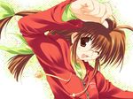  blush brown_hair comic_party fang glasses inagawa_yuu kansai leaf mitsumi_misato red_eyes twintails 