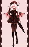  absurdres alternate_costume bat_wings closed_umbrella hat highres long_legs pink_hair red_eyes remilia_scarlet ringpearl short_hair solo thighhighs touhou umbrella wings 