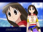  artist_request azumanga_daiou black_shorts brown_eyes brown_hair cosplay final_fantasy final_fantasy_x final_fantasy_x-2 kasuga_ayumu parody portmanteau shorts solo trait_connection wallpaper yuna_(ff10) yuna_(ff10)_(cosplay) zoom_layer 