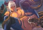  1girl ass breasts censored cum cum_in_pussy demon_girl homare_(fool&#039;s_art) horns large_breasts pointy_ears pussy rape tentacle vaginal 