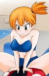  a.k.o.t. breasts green_eyes grinding gym_leader kasumi_(pokemon) orange_hair pokemon red_(pokemon) short_hair side_ponytail smile solo swimsuit 