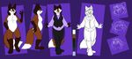 2016 anthro breasts brown_fur brown_hair canine clothed clothing featureless_breasts featureless_crotch female fox foxenawolf fur hair isla_aukate mammal model_sheet nude overlord_fox purple_background simple_background solo white_fur 