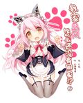  animal_ears apron bison_cangshu bow cosplay fake_animal_ears fang frills headdress long_hair looking_at_viewer maid maid_apron open_mouth pink_hair re:zero_kara_hajimeru_isekai_seikatsu shimakaze_(zhan_jian_shao_nyu) sitting smile solo very_long_hair wariza yellow_eyes zhan_jian_shao_nyu 