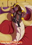  breasts brown_hair dark_skin dekomaru female hair inviting nipple_piercing nipples pasties piercing purple_eyes reptile scalie slit_pupils snake solo suggestive thehotroom tongue tongue_out 