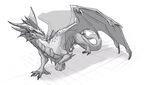  c3rmen claws dragon feral greyscale horn male monochrome nude scalie simple_background solo standing white_background wings 