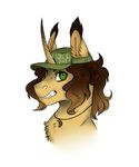  2016 brown_hair bust_(disambiguation) equine fan_character female feral friendship_is_magic fur green_eyes hair hat horn horse jewelry looking_at_viewer luna68 mammal my_little_pony necklace pony simple_background smile solo tan_fur teeth unicorn white_background wolvye 