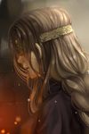  blindfold blonde_hair cape capelet cherry_(10013717) cloak dark_souls_iii fire_keeper highres jewelry lips long_hair mask necklace profile solo souls_(from_software) 