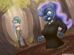  2016 anthro anthrofied burgerkiss clothing duo equine eyes_closed female forest friendship_is_magic grass hi_res horn mammal mud my_little_pony princess_celestia_(mlp) princess_luna_(mlp) sparkles tree unicorn 