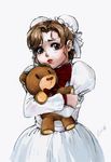  absurdres bun_cover chun-li double_bun dress gtolin_chang highres juliet_sleeves lips long_sleeves puffy_sleeves solo street_fighter stuffed_animal stuffed_toy teddy_bear white_dress younger 