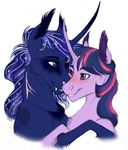  2016 blue_eyes duo equine female feral friendship_is_magic fur hair hi_res hooves horn horse luna68 mammal multicolored_hair my_little_pony pony princess_luna_(mlp) purple_eyes simple_background smile teeth twilight_(mlp) two_tone_hair white_background winged_unicorn wings 