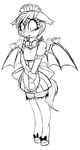  2016 anthro bat_pony bat_wings blush clothed clothing fan_character fangs female maid_costume maid_uniform membranous_wings monochrome my_little_pony nolegs_(oc) replica_(artist) sketch solo standing uniform wings 