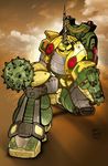  drill el_turtle karmatron_y_los_transformables mecha no_humans photo_background redesign robot science_fiction solo spiked_mace unicorn_(karmatron) weapon 