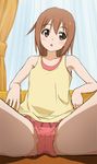  :o anitore!_ex arm_support bare_shoulders breasts brown_eyes brown_hair curtains drawstring haruyama_kazunori head_tilt hoshi_asami looking_at_viewer open_mouth reclining short_hair shorts sidelocks sitting sleeveless small_breasts solo spread_legs tank_top tareme thighs 