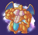  abs biceps big_muscles body_builder bulge clothing dragon dragonite guzreuef horn lizard male muscular nintendo nipples orange_eyes pecs pok&eacute;mon reptile scalie serratus solo speedo swimsuit video_games wings 