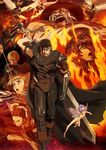  6+boys absurdres bandages berserk black_gloves black_hair blonde_hair brown_hair burning casca character_request farnese feathered_wings fire gloves guts highres holding holding_sword holding_weapon huge_weapon isidro long_hair mozgus multiple_boys multiple_girls one_eye_closed open_mouth polearm puck serpico short_hair short_twintails sword twintails weapon white_wings wings 