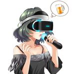  alcohol beer beer_mug highres idolmaster idolmaster_cinderella_girls imagining infinote lips looking_at_viewer parted_lips playstation_vr sexually_suggestive short_hair simple_background solo takagaki_kaede vr_visor white_background 