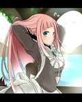  apron bird blue_eyes blush felicia_(fire_emblem_if) fire_emblem fire_emblem_if leaf long_hair maid maid_apron pink_hair rojiura-cat solo water 