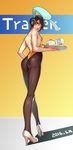  2016 ;) animal_ears artist_name ass back backless_outfit bangs beer_mug black_eyes black_hair breasts brown_legwear bunny_ears bunny_girl bunnysuit character_name choker closed_mouth crossed_legs cup dated detached_collar fake_animal_ears from_behind from_below full_body high_heels highleg highleg_leotard highres holding holding_tray ice ice_cube legs leotard lips lipstick lolik looking_at_viewer looking_back makeup mug one_eye_closed orange_leotard overwatch pantyhose red_lips red_lipstick shoes short_hair sideboob small_breasts smile solo spiked_hair standing strapless strapless_leotard swept_bangs thighs thong_leotard tracer_(overwatch) tray walking watson_cross white_footwear 