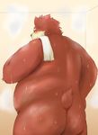  anthro bathing bear big_butt blush butt colored fur ibuki_haruno male mammal nude rear_view simple_background solo towel 