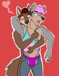  anthro anthro_on_anthro bulge canine chris_(mapdark) clothed clothing duo grope kissing male male/male mammal mapdark nipple_piercing nipples piercing shirt tank_top ted_(mapdark) underwear wolf 