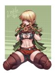  2018 blonde_hair blue_eyes breasts camel_toe clothed clothing compass female hair humanoid hylian inviting karosu-maker kneeling linkle navel nintendo simple_background smile solo the_legend_of_zelda video_games 