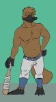  baseball_(disambiguation) baseball_bat clothed clothing leaning mammal mapdark monotreme musclegut muscular platypus simple_background topless uniform webbed_feet 