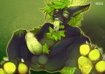  animal_genitalia anthro barbed_penis black_fur chest_tuft erection fur gauges glowing green_fur hairy horn lucky_kwanger male n64_(artist) northern_dragon pawpads penis piercing ponytail pubes solo tongue tongue_piercing tongue_ring tuft 