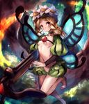  blonde_hair blue_wings bow_(weapon) braid breasts butterfly_wings choker crossbow detached_sleeves fairy flower hair_flower hair_ornament long_hair mercedes navel nipples odin_sphere open_clothes open_shorts pointy_ears puffy_sleeves pussy red_eyes redcomet shorts small_breasts solo topless twin_braids weapon wings 