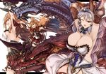  ;d alternate_breast_size animal_ears armpits arms_up black_footwear black_legwear boots braid breasts brown_eyes cagliostro_(granblue_fantasy) cat_ears clarisse_(granblue_fantasy) erune granblue_fantasy hair_tubes hairband heles huge_breasts long_hair multiple_girls one_eye_closed open_mouth orange_hair ouroboros_(granblue_fantasy) ro-ga_(kurumaya) silver_hair single_braid smile snake thighhighs 