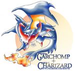  2016 alternate_species black_sclera blue_horn blue_scales claws dragon english_text fan_character fin fire hi_res horn hybrid looking_at_viewer mega_charizard mega_charizard_y mega_evolution mega_garchomp membranous_wings nintendo open_mouth orange_eyes pok&eacute;mon pokemon_fusion red_scales scales scalie seoxys6 sharp_teeth simple_background slit_pupils spikes teeth text toe_claws tongue traditional_media_(artwork) video_games watercolor_(artwork) watermark white_background white_claws wings yellow_scales 
