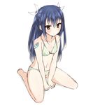  arute_arisu barefoot blue_hair brown_eyes fairy_tail full_body highres long_hair sitting solo twintails two_side_up wariza wendy_marvell 