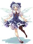  blue_eyes blue_hair bow cirno full_body hair_bow ice ice_wings namuko open_hands open_mouth short_hair solo touhou wings 
