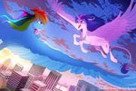  cutie_mark duo feathered_wings feathers female feral flying friendship_is_magic hooves horn loukaina my_little_pony open_mouth outside purple_eyes rainbow_dash_(mlp) tagme teeth twilight_sparkle_(mlp) wings 
