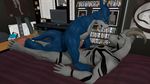  2016 3_toes 3d_(artwork) anthro asriel_dreemurr bed blue_scales claws digimon digital_media_(artwork) duo exveemon flamedramon group hi_res male male/male maxdigiipower muscular nude penetration scales toes undertale video_games 