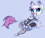  2016 aiko_makura_(k-u-r-o) big_lashes blue_eyes cat cel_shading chibi clothing digimon digital_media_(artwork) dress eyelashes feline fluffy fluffy_tail fur gatomon gloves maid_uniform mammal raykayra solo tongue uniform white_fur 